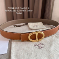 Hermes Reversible Epsom Calfskin Belt 32mm with Twin Buckle Brown 2021