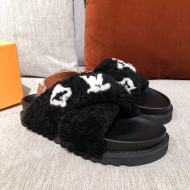 Louis Vuitton Paseo Flat Comfort Shearling Sandals Black 2021