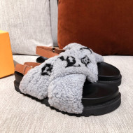 Louis Vuitton Paseo Flat Comfort Shearling Sandals Grey 2021