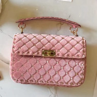 Valentino Garavani Rockstud Velvet Spike Medium Chain Bag Pink 2018