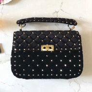 Valentino Garavani Rockstud Velvet Spike Medium Chain Bag Black 2018