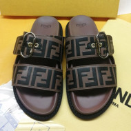 Fendi FF Leather Flat Slide Sandals Brown/Black 2020 (For Women and Men)