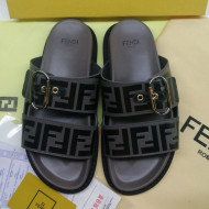 Fendi FF Leather Flat Slide Sandals Grey 2020 (For Women and Men)