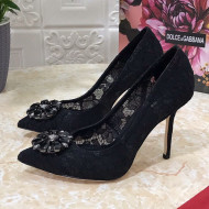 Dolce&Gabbana DG Lace Crystal High- Heel Pumps Black 2021