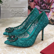 Dolce&Gabbana DG Lace Crystal High- Heel Pumps Green 2021