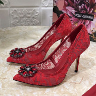 Dolce&Gabbana DG Lace Crystal High- Heel Pumps Red 2021