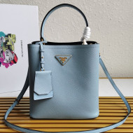 Prada Medium Saffiano Leather Panier Bucket Bag Light Blue 2021