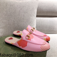 Gucci Heart Apple Leather Flat Mules Pink 2021