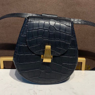 Bottega Veneta Rounded Belt Bag in Crocodiled Leather Black 2019