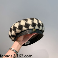 Dior Houndstooth Knit Beret Hat White/Black 2021