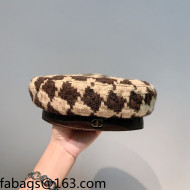 Dior Houndstooth Knit Beret Hat Brown/Beige 2021