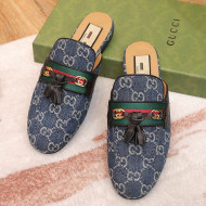 Gucci GG Denim Slipper with Tassels Blue 2021