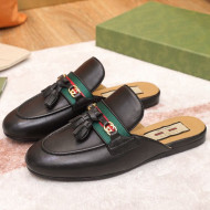 Gucci Leather Slipper with Tassels Black 2021