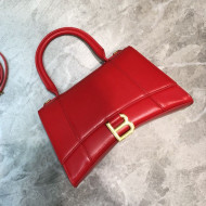 Balenciaga Hourglass Small Top Handle Bag in Smooth Leather Red/Gold 2019