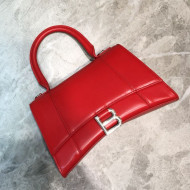 Balenciaga Hourglass Small Top Handle Bag in Smooth Leather Red/Silver 2019