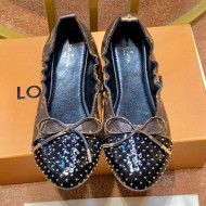 Louis Vuitton Monogram Canvas and Studded Patent Leather Flat Ballerinas Black 2019