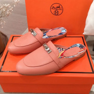 Hermes Classic Kelly Calfskin Flat Mules Orange 2020