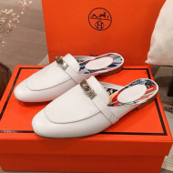 Hermes Classic Kelly Calfskin Flat Mules White 2020