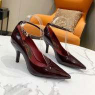 Louis Vuitton Attitude Glazed Leather Pumps 8.5cm with Ankle Strap Burgundy 2021