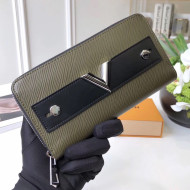 Louis Vuitton Metallic Epi Leather Edgy Zippy Wallet Essential V Green 2017