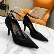 Louis Vuitton Attitude Suede Pumps 8.5cm with Ankle Strap Black 2021