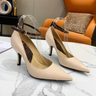 Louis Vuitton Attitude Glazed Leather Pumps 8.5cm with Ankle Strap Nude 2021