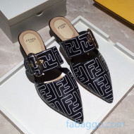 Fendi FF Leather Flat Mules with Buckle Band Black 2020