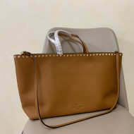 Valentino Rockstud Grainy Calfskin Tote Bag 0071 Brown 2022