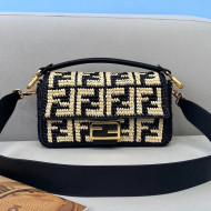 Fendi Raffia Baguette Medium Bag Black/Beige 2021