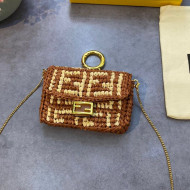 Fendi Woven Raffia Nano Baguette Charm Brown 2021