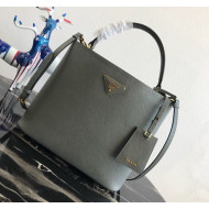 Prada Double Saffiano Leather Bucket Bag 1BA211 Grey 2019