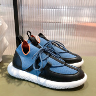 Hermes Duel Knit and Calfskin Sneakers Denim Blue/Black 2021 02