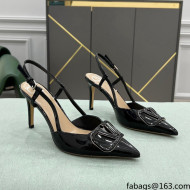 Valentino VLOGO SIGNATURE Patent Leather Slingback Pump with 8cm Heel Black 2022