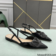 Valentino VLOGO SIGNATURE Patent Leather Slingback Flat Ballerina Black 2022