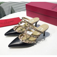 Valentino Heel Rockstud Mule Sandal 65mm Black/Pink 2019