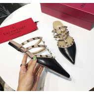 Valentino Flat Rockstud Mule Sandal Black/Pink 2019