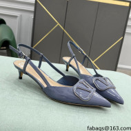 Valentino VLOGO SIGNATURE Patent Leather Slingback Pump with 4cm Heel Blue 2022