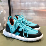 Hermes Duel Knit and Calfskin Sneakers Sky Blue/Black 2021 07