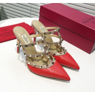 Valentino Heel Rockstud Mule Sandal 95mm Red 2019