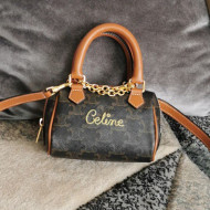 Celine Mini Boston Bag in Triomphe Canvas with Celine Cursive Tan Brown 2021