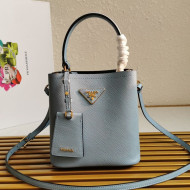 Prada Small Saffiano Leather Panier Bucket Bag 1BA217 Light Blue 02 2020