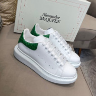 Alexander Mcqueen White Silky Calfskin Crocodile-Like Back Sneakers Green 2021 111808