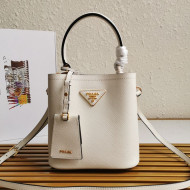 Prada Small Saffiano Leather Panier Bucket Bag 1BA217 White 05 2020