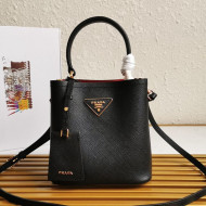 Prada Small Saffiano Leather Panier Bucket Bag 1BA217 Black 06 2020