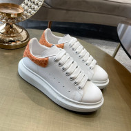 Alexander Mcqueen White Silky Calfskin Crocodile-Like Back Sneakers Orange 2021 111809