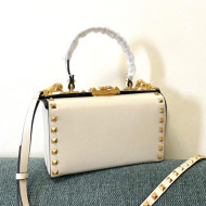 Valentino Rockstud Alcove Grainy Calfskin Box Bag White 2021 4400