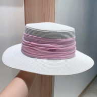 Dior White Straw Hat with Wrap Band Pink 2021