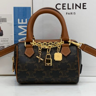 Celine Mini Boston Bag in Triomphe Canvas and Calfskin Tan Brown 2021