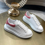 Alexander Mcqueen White Silky Calfskin Crocodile-Like Back Sneakers Pink 2021 111813