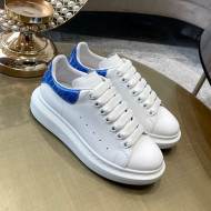 Alexander Mcqueen White Silky Calfskin Crocodile-Like Back Sneakers Blue 2021 111814